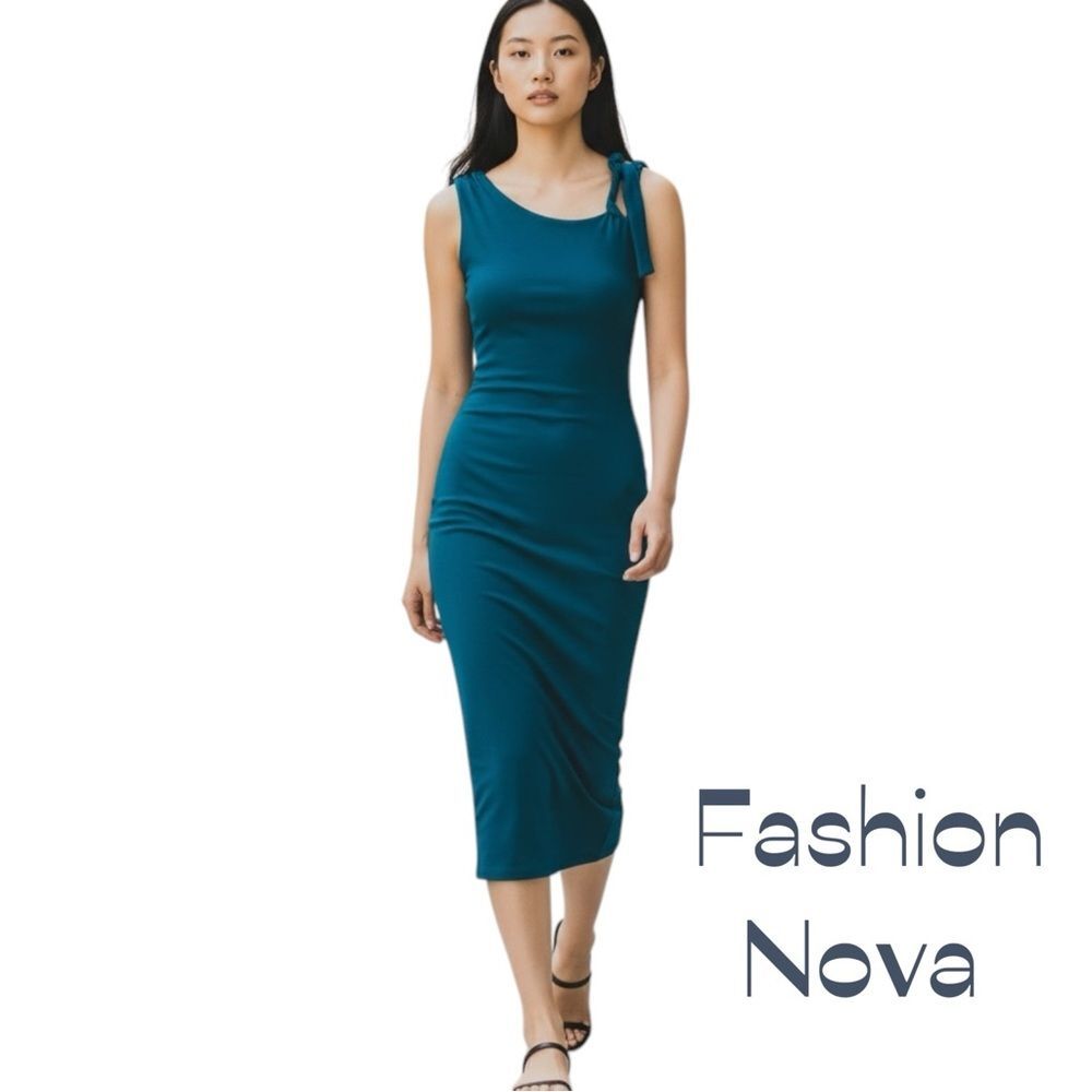 Fashion Nova Blue One Shoulder Goddess Midi Dress NWT Size XS BodyCon